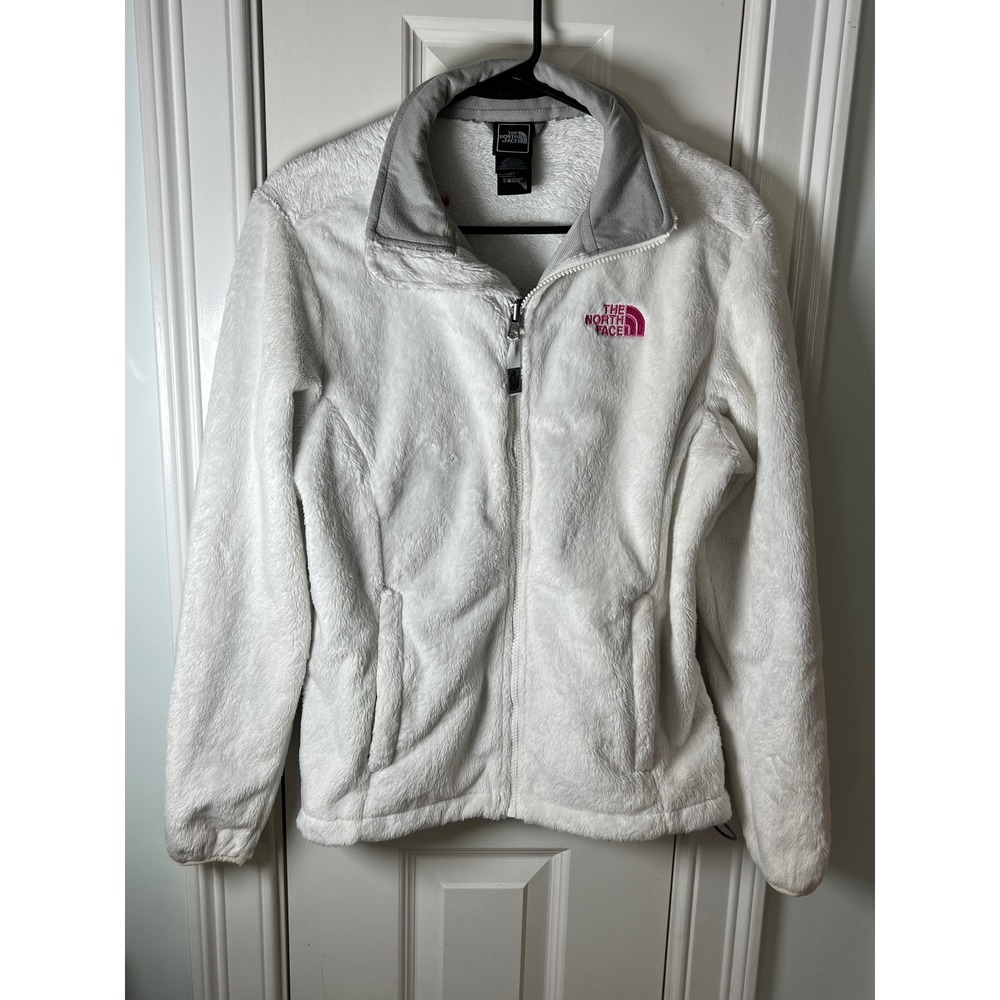 The North Face Osito 2 White Silken Fleece Full Zip Jacket Pink Logo Womens M